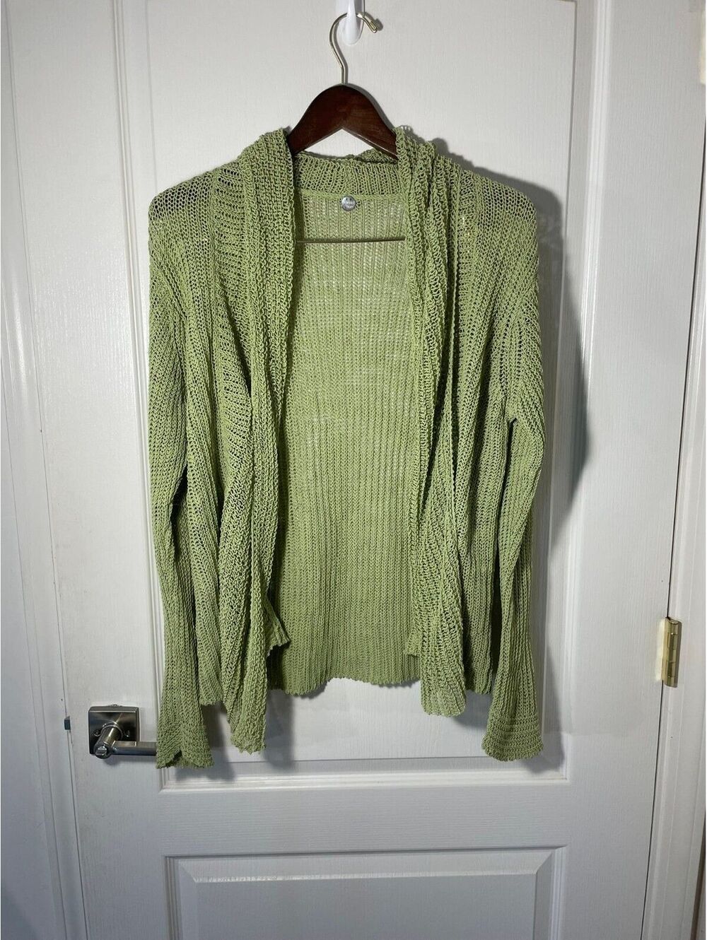 Margaret O'Leary open knit cardigan open front green Large linen/polyamide